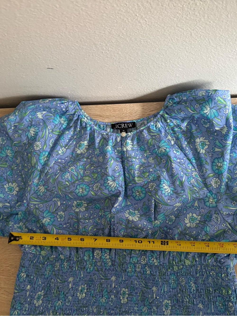 J Crew Provence smocked waist midi dress blue marigold blooms cotton poplin XL - Picture 4 of 9
